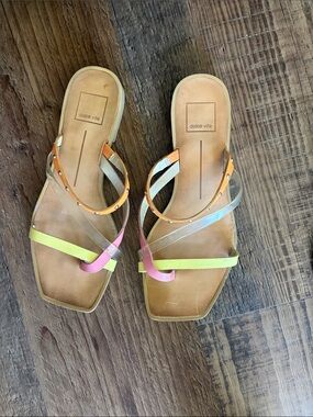 Dolce Vita Multicolor Strappy Square-Toe Slide Sandals